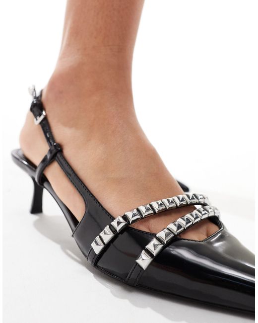 Mango Black Diamante Detail Slingback Heels