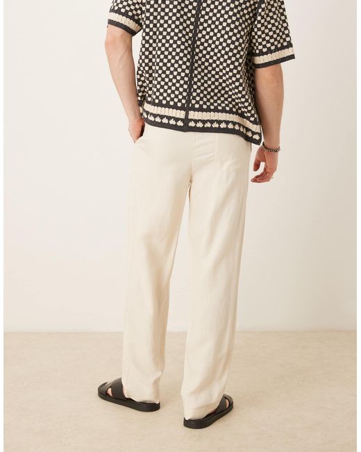 Mango Natural Straight Leg Linen Mix Trouser With Elasticated Waist for men