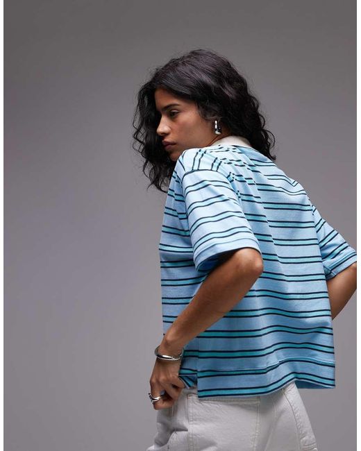 TOPSHOP Blue Stripe Boxy Polo