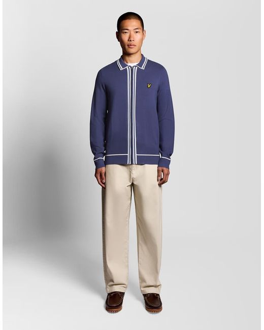 Lyle & Scott Blue Mid Knits Tipped Knitted Zip Through Jacket for men