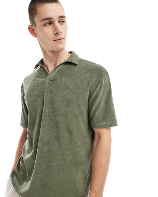 ASOS Green Relaxed Revere Towelling Polo for men