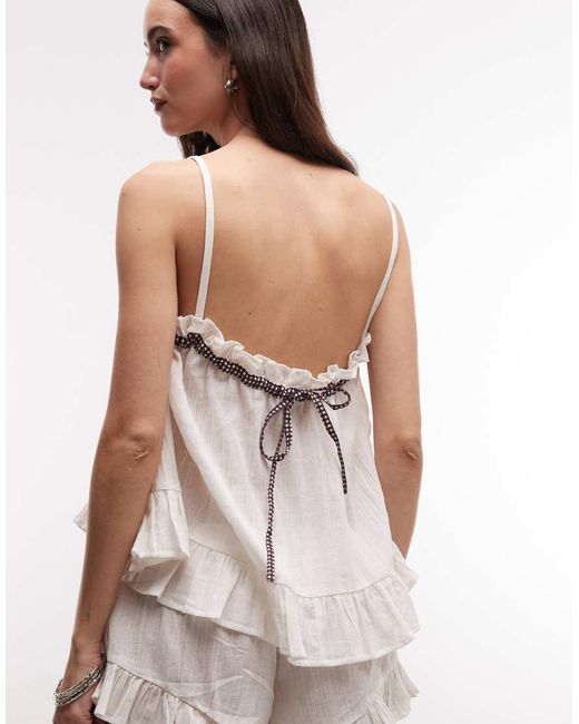 Collusion Yellow Gingham Trim Frill Cami Beach Co-Ord