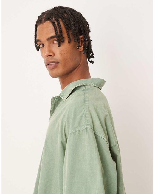 ASOS Oversized Recht Poplin Overhemd Met Reverskraag Zonder Sluiting in het Green voor heren
