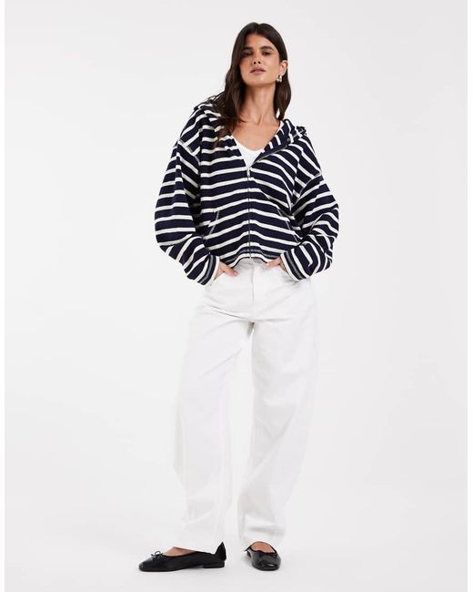 Gap Blue Beach Terry Striped Overhead Logo Hoodie