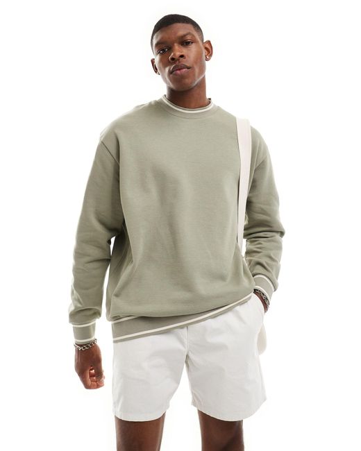 ASOS Natural Oversized Sweatshirt With Tipping Details for men