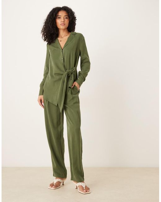 ASOS Green Soft Shirt With Drape Front And Tie
