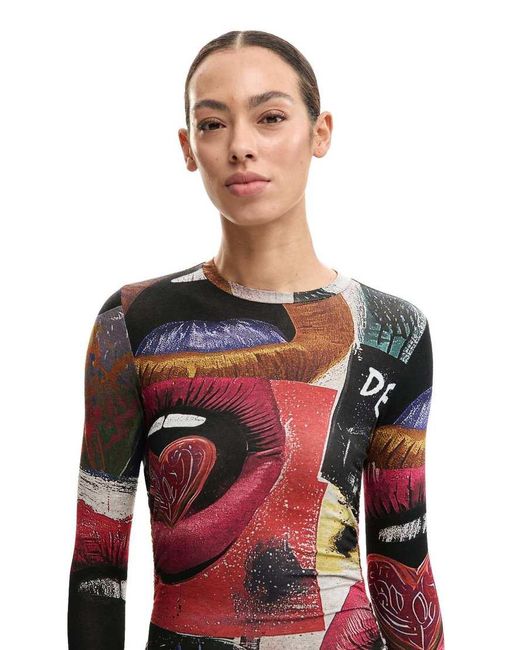 Desigual Red Printed Dress Mouths