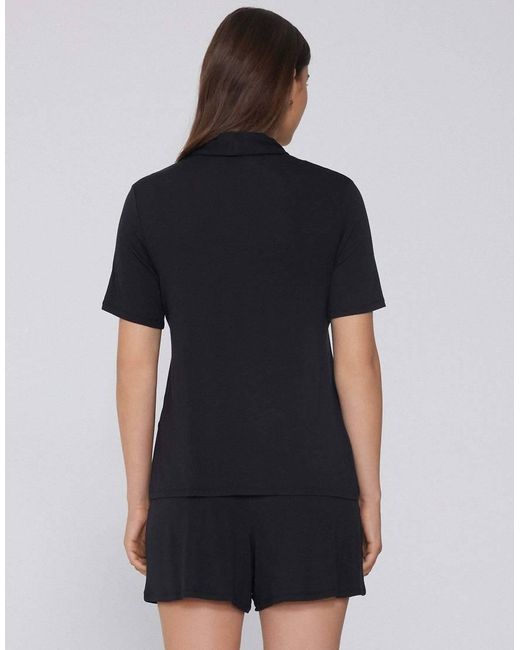 Tezenis Black Short Viscose Button-Up Pyjamas