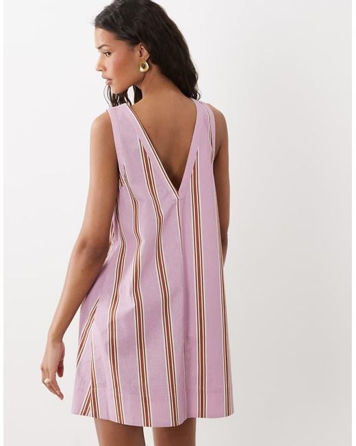 ASOS Pink Cotton Linen V Neck Smock Mini Dress
