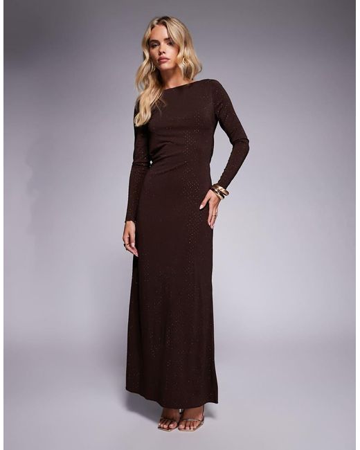 TFNC London Brown Long Sleeve Cowl Back Maxi Dress