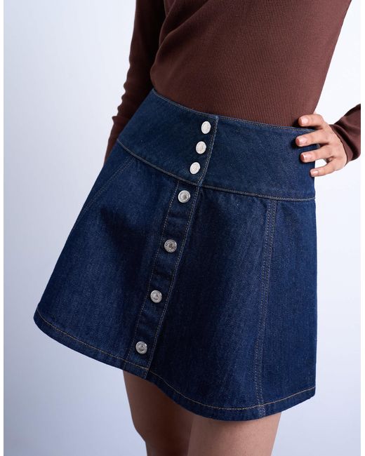 TOPSHOP Blue Denim Button Through Mini Skirt