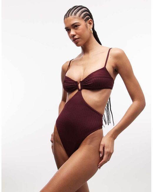 ASOS Red Rory Spliced Rib V Wire Swimsuit