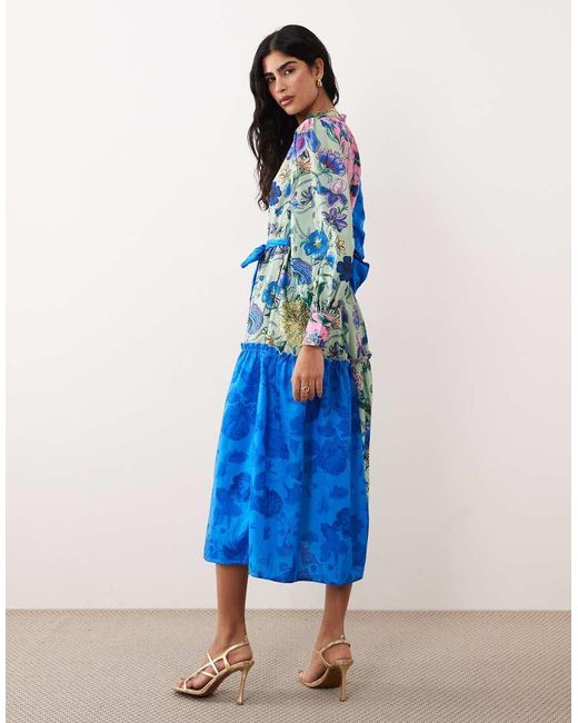 Hope & Ivy Blue Tie Waist Midaxi Shirt Dress