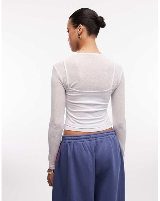 Collusion White Double Layer Sheer Long Sleeve Top