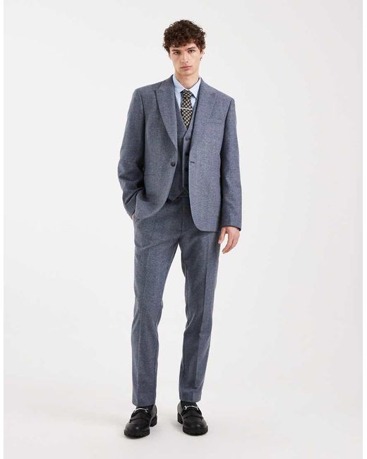 ASOS Blue Wool Mix Slim Suit Waistcoat for men