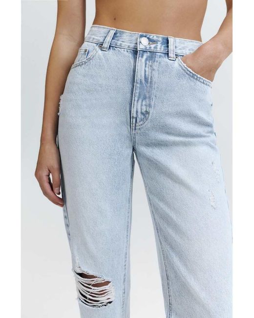 Pull&Bear Blue Ripped Mom Fit Jeans