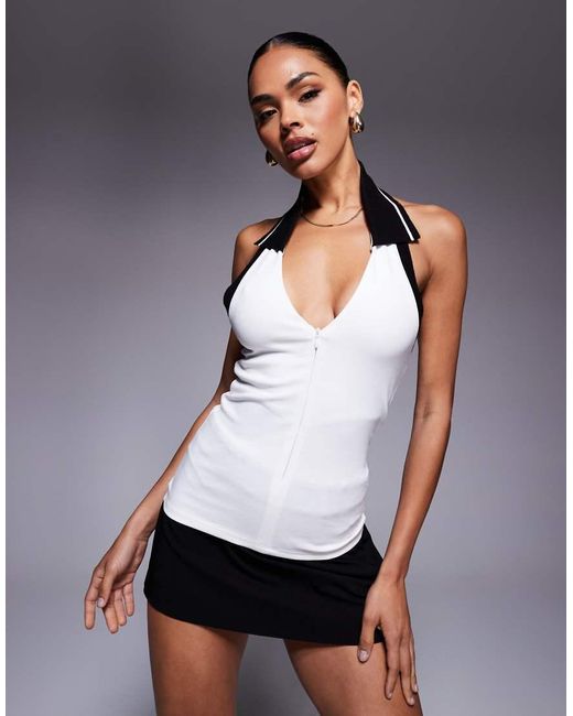 Top Allacciato Al Collo Con Dettagli A Contrasto di River Island in Blue