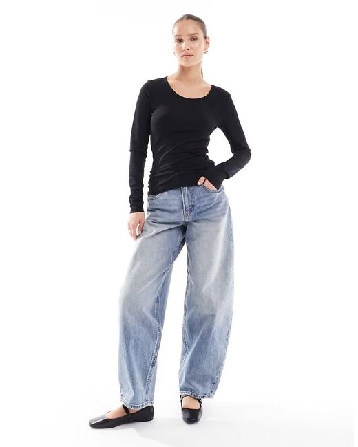 Top De Manga Larga Con Cuello Redondo De ONLY de color Black