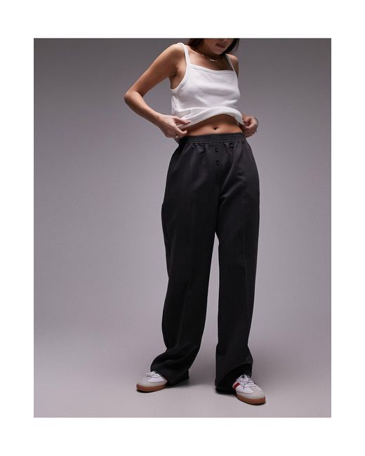 TOPSHOP Black Boxer Fly Detail Pull On Tailored Pants