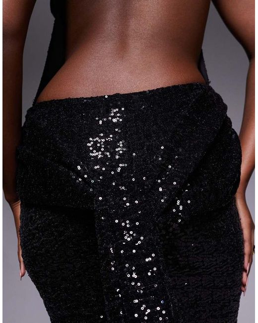ASOS Blue Sequin Sleeveless With Open Back With Sash Detail Maxi Dress