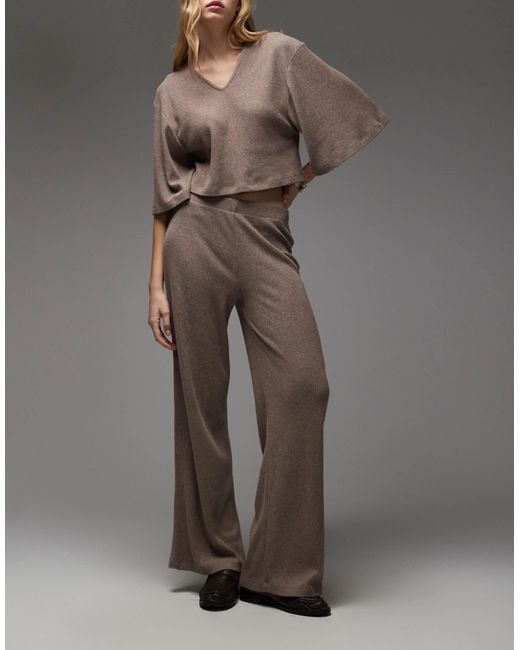 ASOS Gray Supersoft Brushed Rib Wide Leg Trouser Co-ord