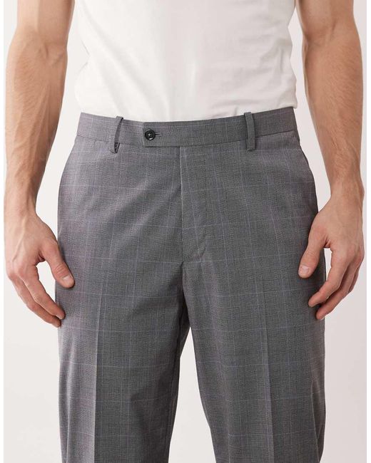 Mango Gray London Regular Fit Fine Check Print Tailored Suit Trouser Co-Ord for men