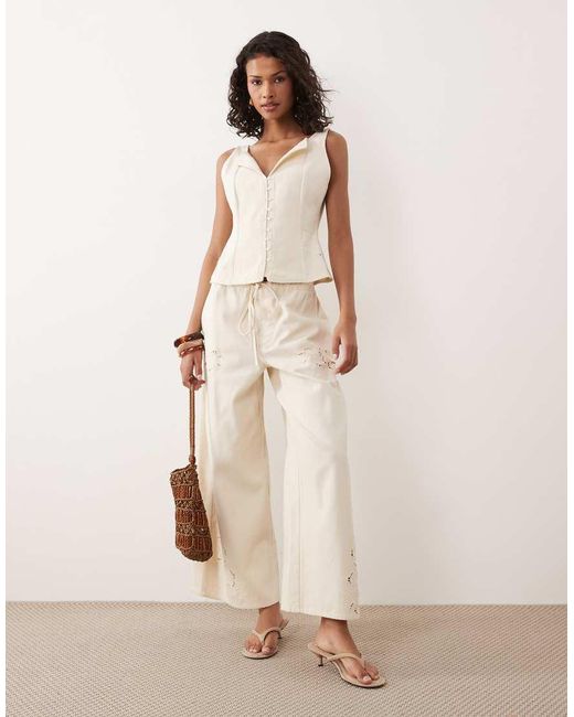 ASOS Natural Denim Embroidered Top