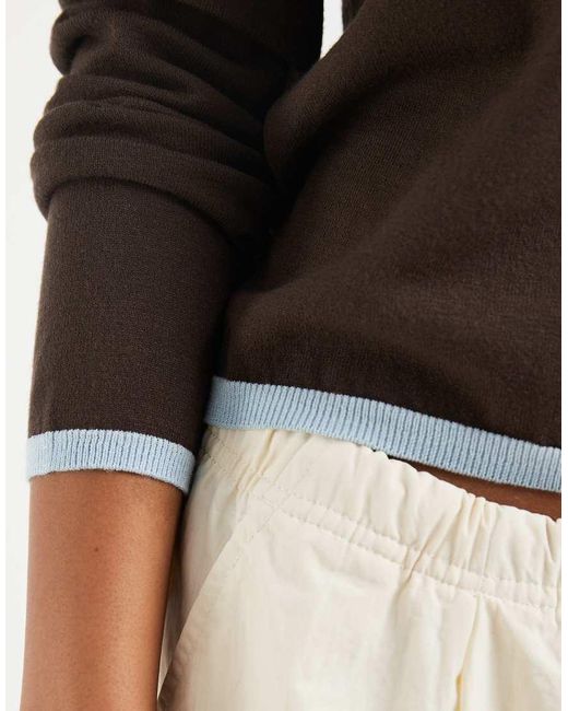 ONLY Brown Contrast Trim Light Knit Top