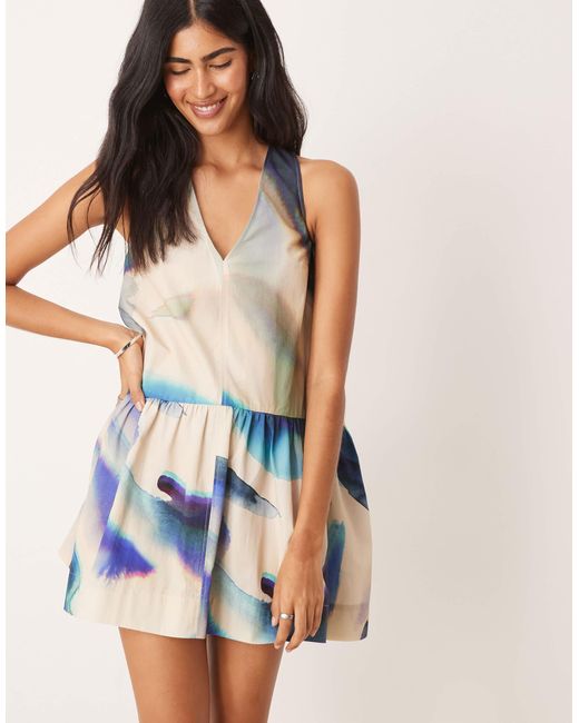 ASOS Blue Halter Neck Voile Drop Waist Mini Dress