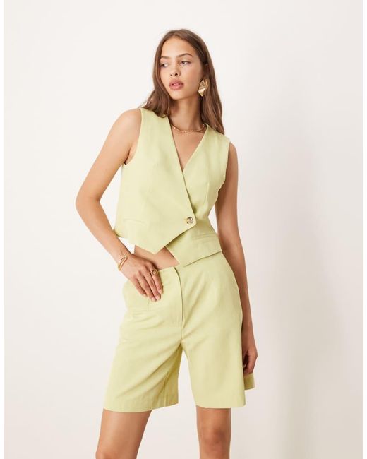 ASOS Green Linen Blend Asym Wrap Waistcoat Co Ord