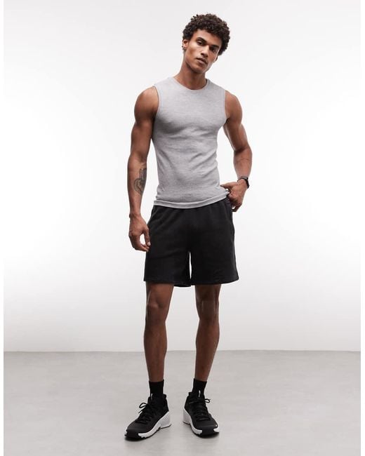 4505 Brown Seamless Rib Knit Muscle Fit Training Tank Top for men
