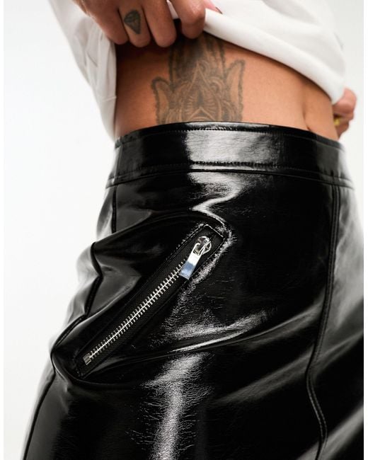 New Look Black Vinyl Mini Skirt