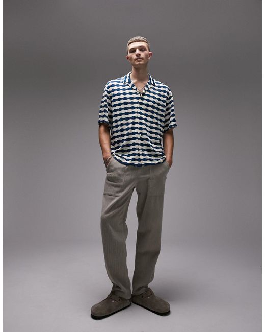 Topman Blue Short Sleeve Crochet Shirt for men