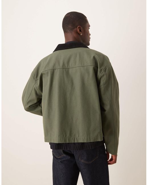 ASOS Green Harrington Jacket With Cord Collar for men