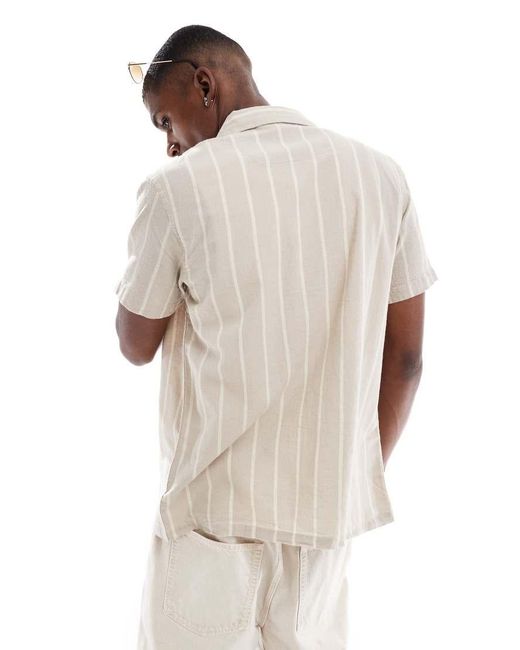 Brave Soul White Cotton Short Sleeve Stripe Shirt With Linen for men