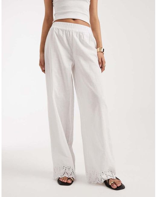 ONLY White Trouser With Embroidered Hem