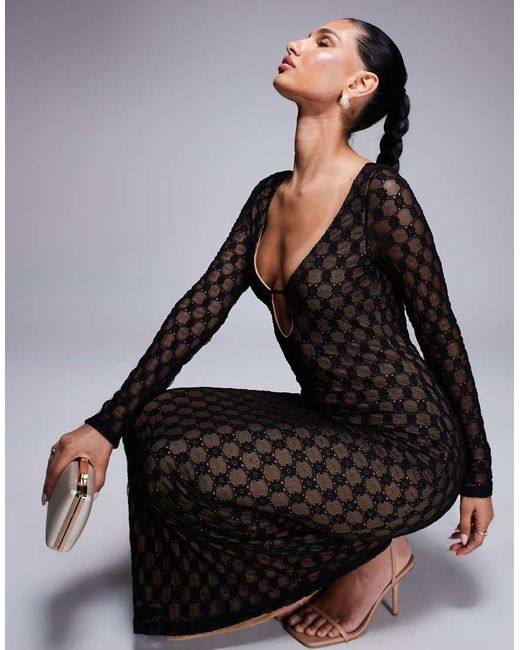 Bardot Black Yazmin Lace Midi Dress With Low Back