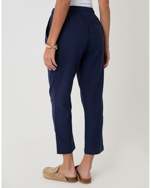 Threadbare Blue Petite Linen Blend Drawstring Waist Tapered Trousers