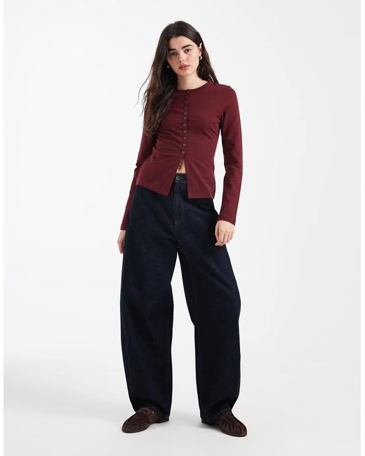ASOS Red Cotton Button Through Long Sleeve Top