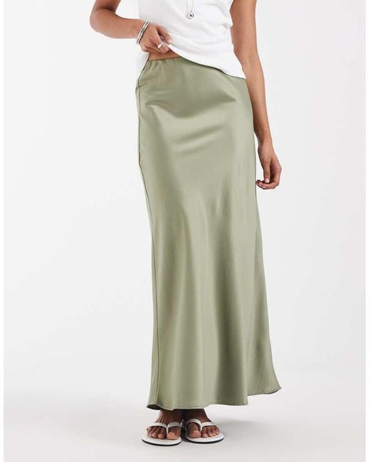 Vero Moda Green Satin Bias Midi Skirt