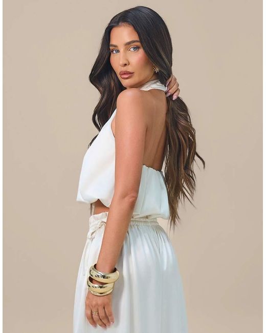 Wanderdoll Green Wander Doll X Emma Milton Summa Satin High-neck Halterneck Bubble-hem Top