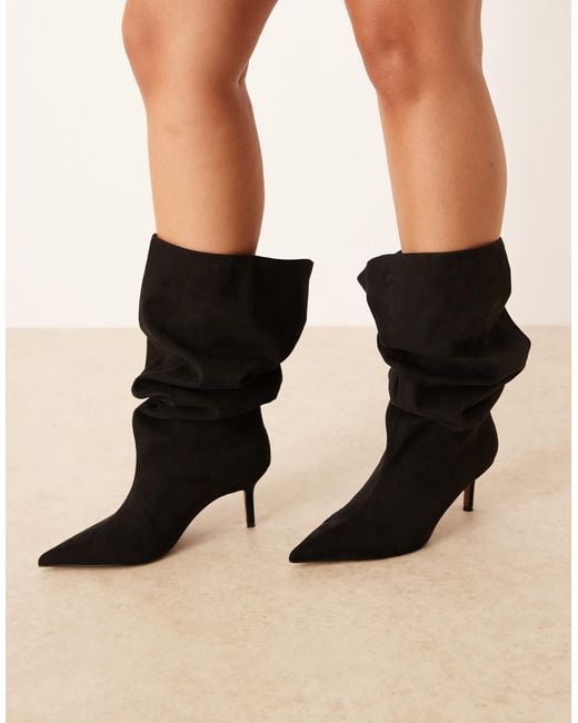 ASOS Black Curve Cydney Slouch Pull On Knee Boots