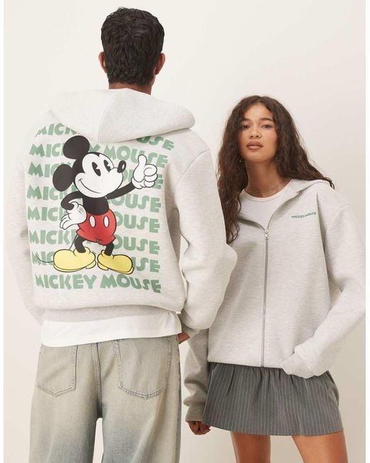 ASOS Natural Unisex Oversize Disney Scuba-style Fabric Zip-up Hoodie With Mickey Mouse Print
