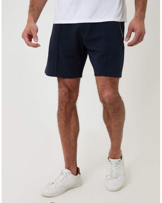 Threadbare Blue Pique Pleated Sweat Shorts for men