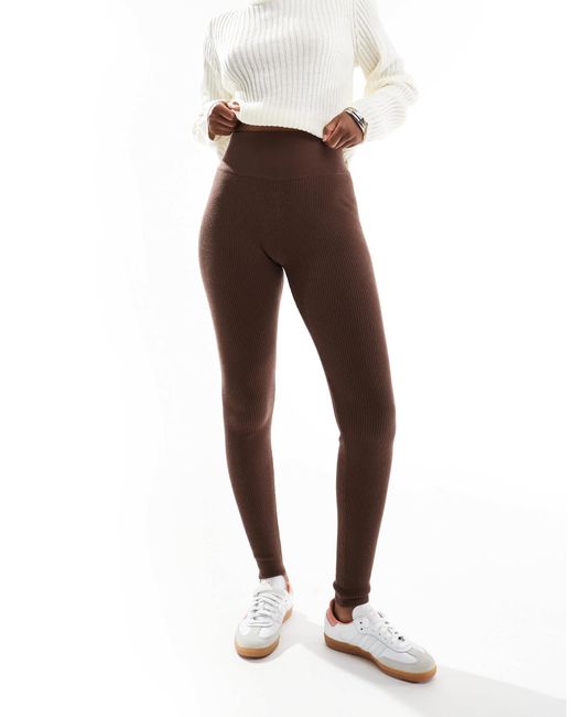Legging confortable en maille côtelée - chocolat Miss Selfridge en coloris Brown