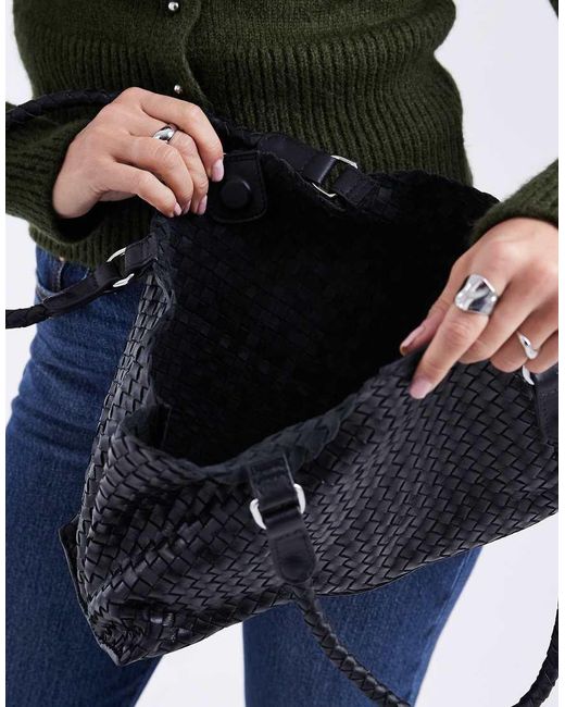 ASOS Black Leather Weave Tote Bag