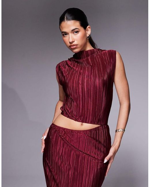 ASOS Red Plisse Cutout Detail Maxi Dress