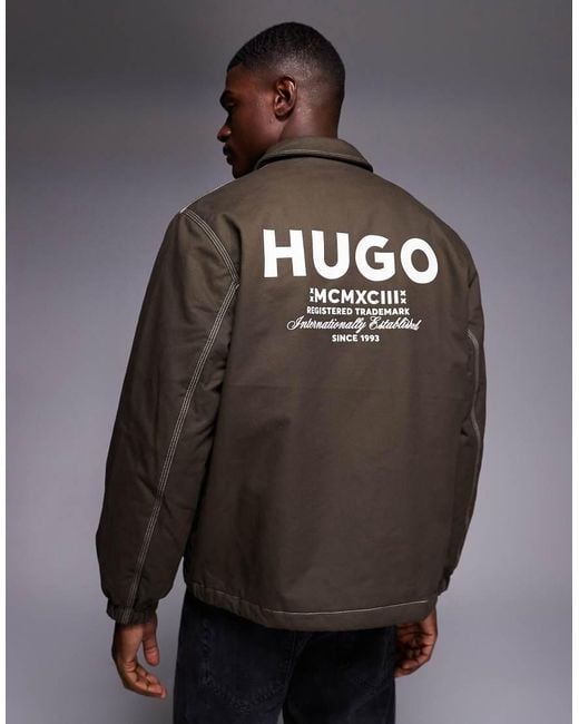 HUGO Gray Hugo Biyo Label Logo Back Print Jacket for men