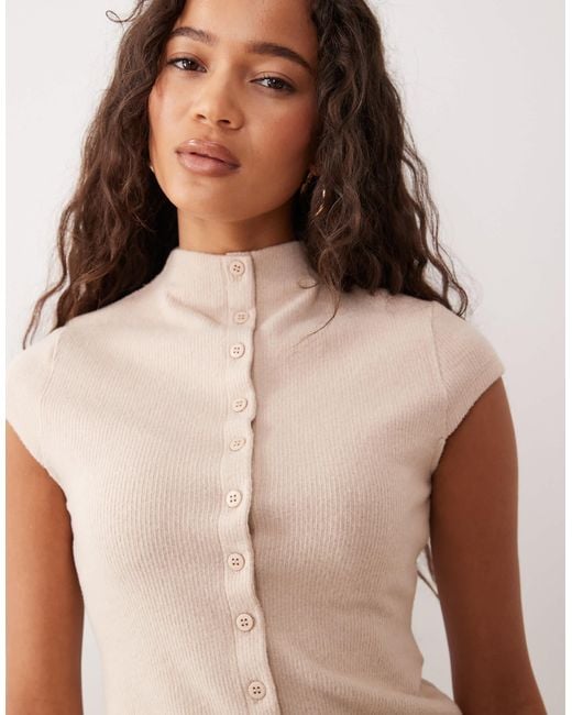ASOS Black Supersoft Button Through High Neck Top