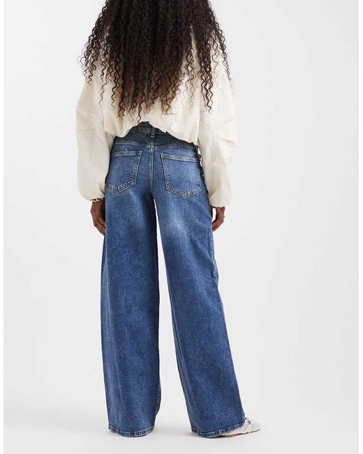 Vero Moda Blue Sandie Mid Rise Wide Leg Stretch Jeans